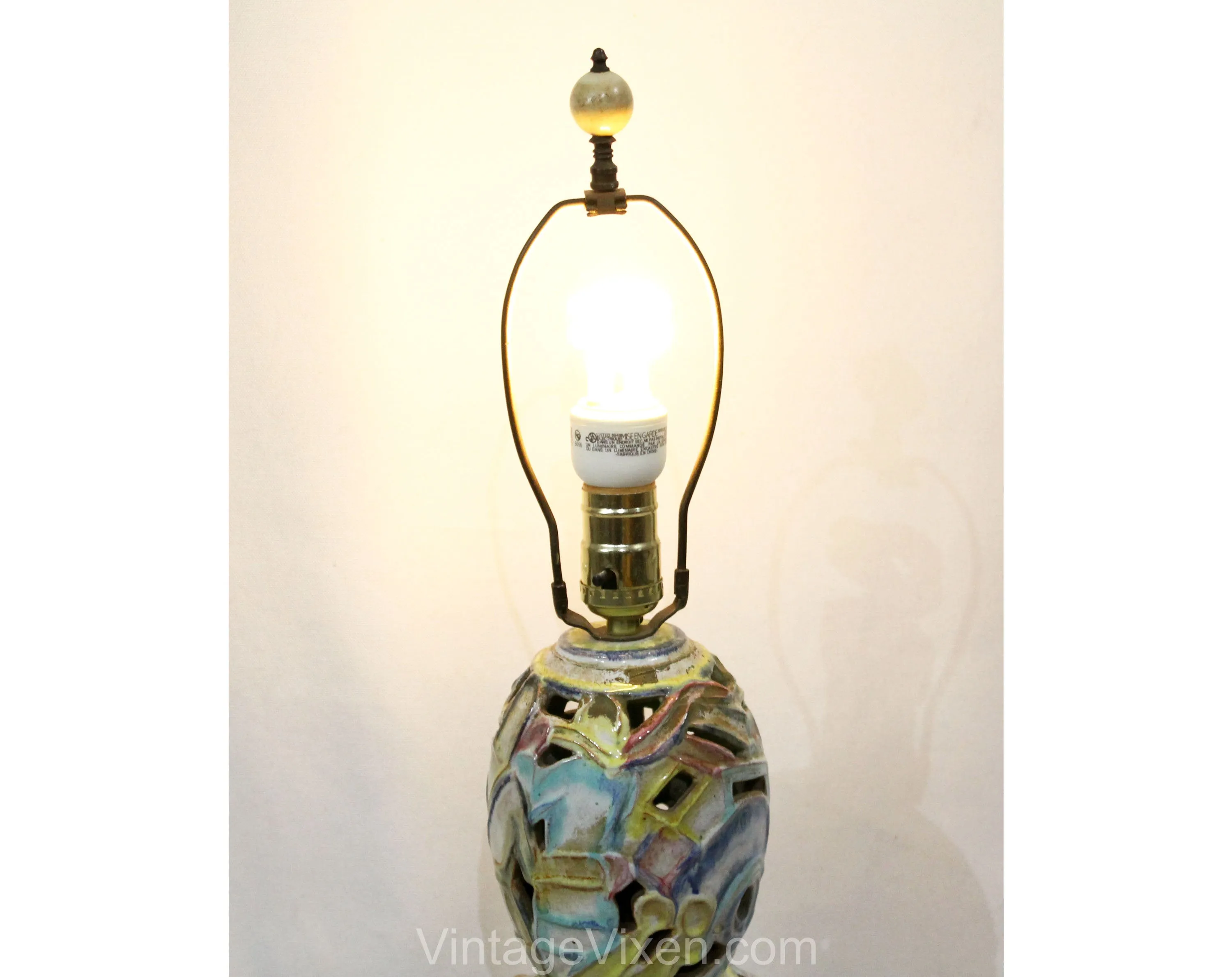 1930s Jazz Orchestra Lamp - Marvelous Musician Music Novelty Scene 30s 40s Art Deco - Pastel Pink Blue Yellow Ceramic & Asian Wood Base