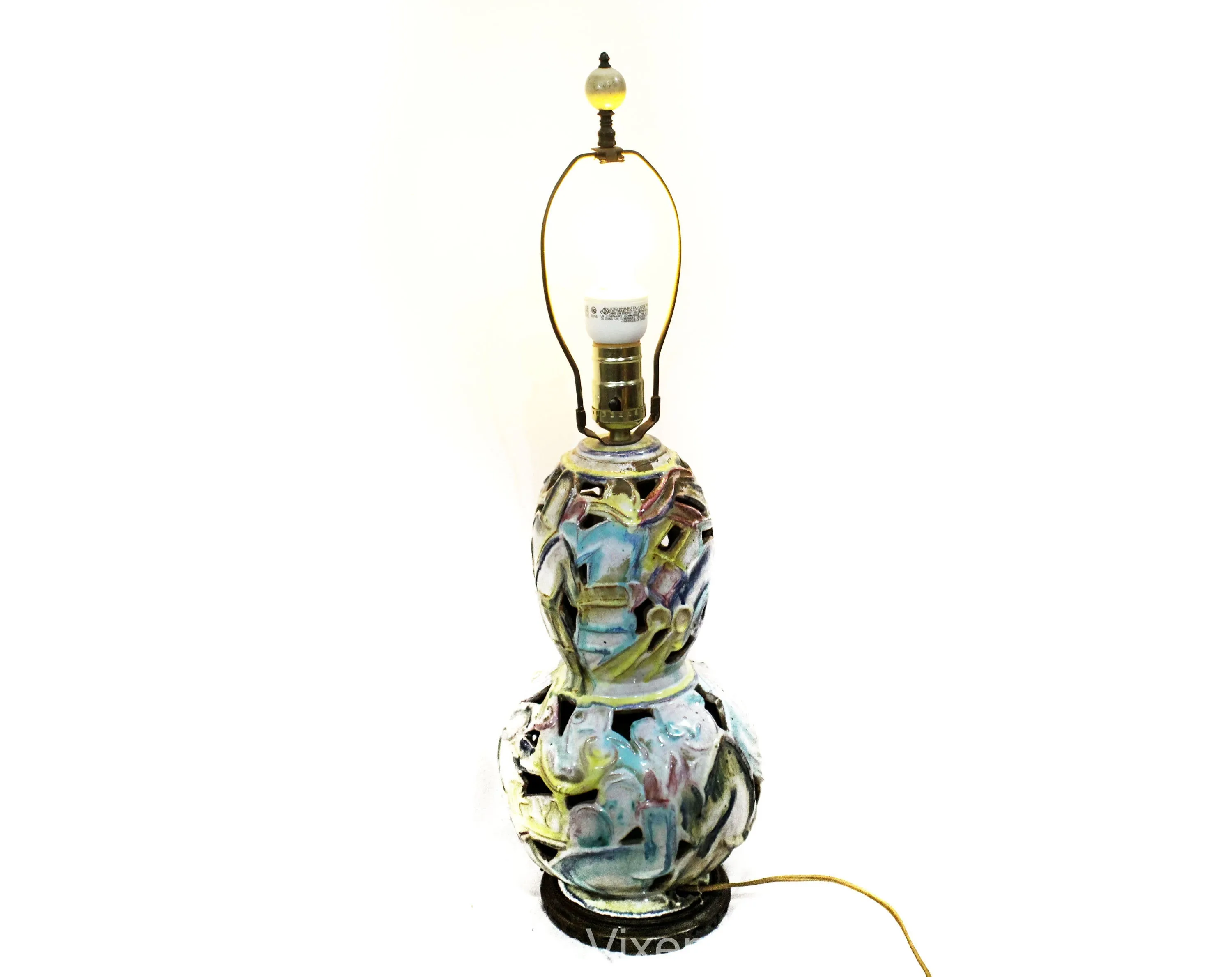 1930s Jazz Orchestra Lamp - Marvelous Musician Music Novelty Scene 30s 40s Art Deco - Pastel Pink Blue Yellow Ceramic & Asian Wood Base