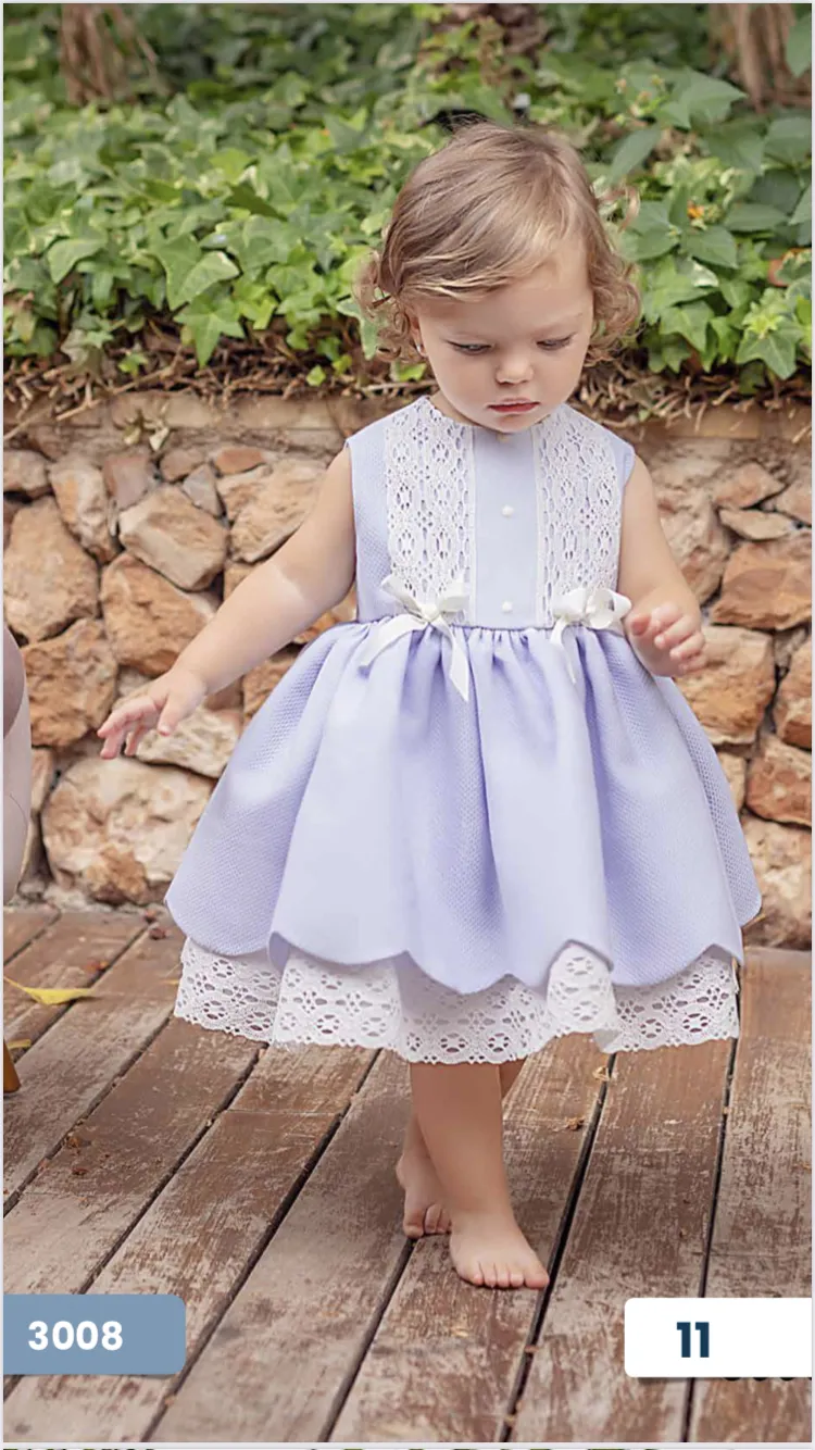 Adorable Lavender Baby Dress with Lace & Scalloped Hem- 3008
