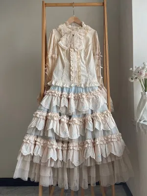 Blue Bunny Layered Embroidered Scallop Trim Hem Lolita Skirt