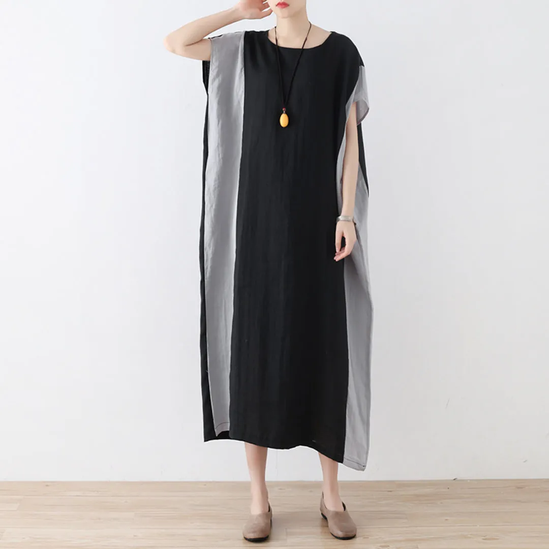 Color Block Linen Loose Fitting Dress