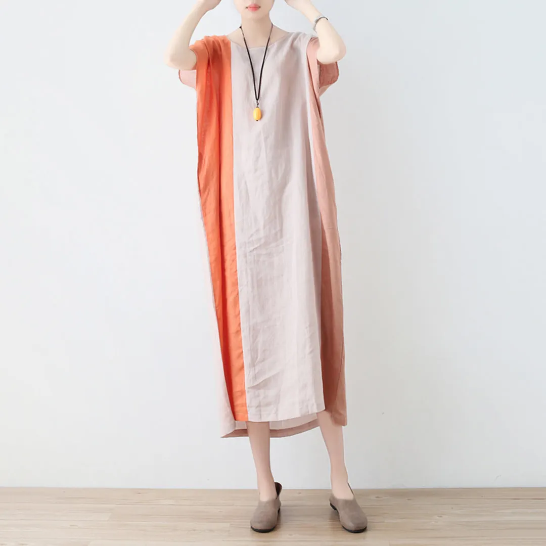 Color Block Linen Loose Fitting Dress