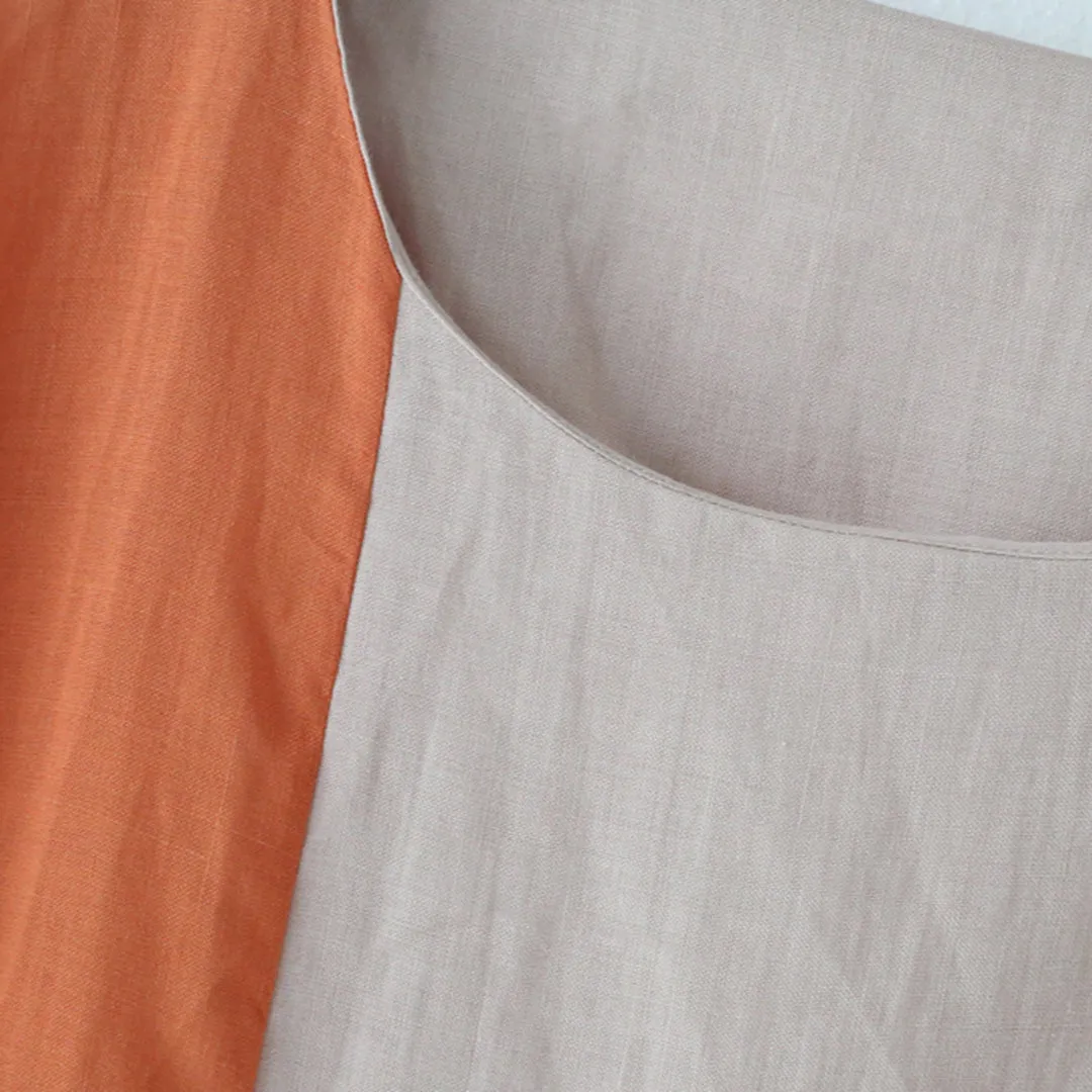 Color Block Linen Loose Fitting Dress