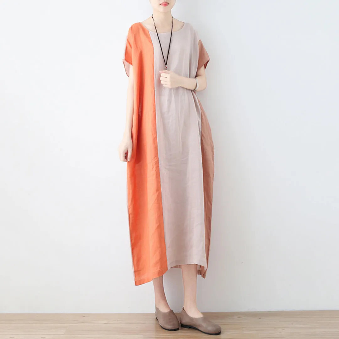 Color Block Linen Loose Fitting Dress
