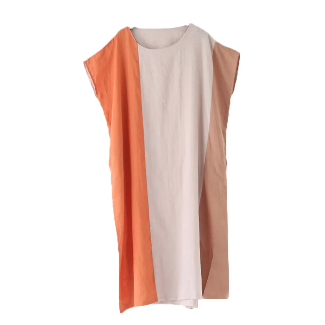 Color Block Linen Loose Fitting Dress