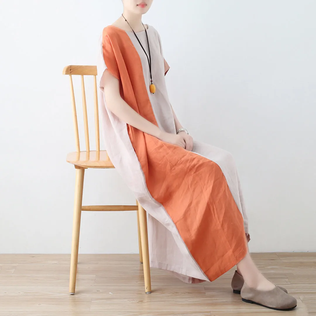 Color Block Linen Loose Fitting Dress
