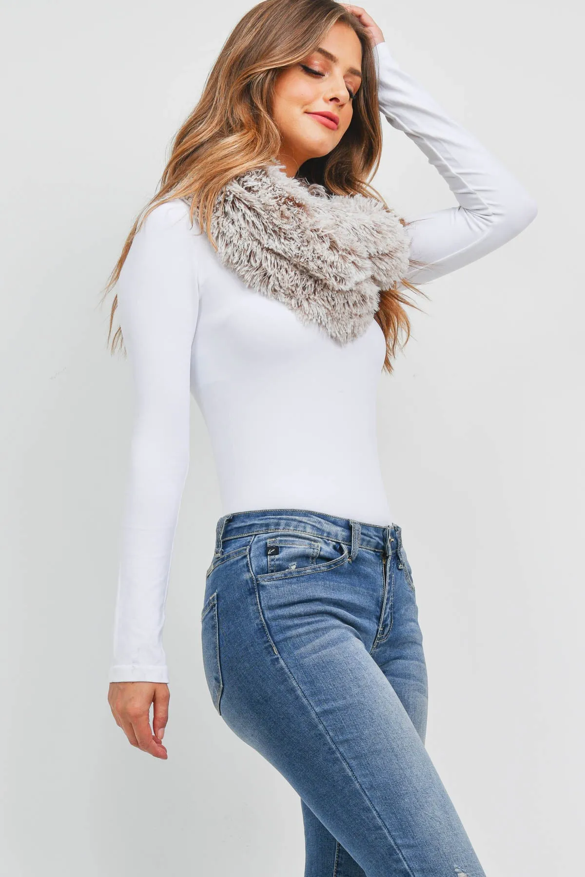 FAUX FUR INFINITY SCARF TAUPE