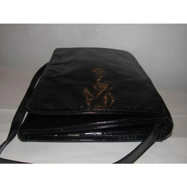 Fendi Early Two Way Clutch Style Purses Black Lacquered Or Patent Leather With A Linear Design Shoul