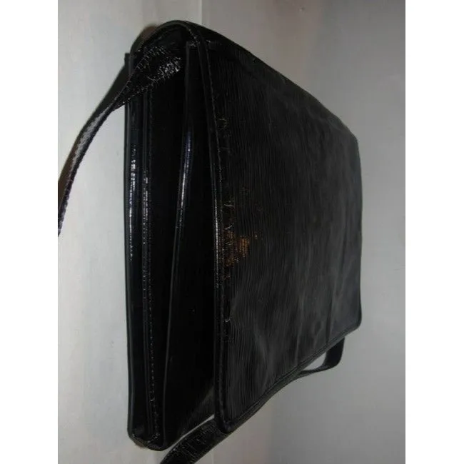 Fendi Early Two Way Clutch Style Purses Black Lacquered Or Patent Leather With A Linear Design Shoul