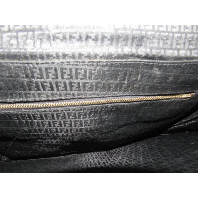 Fendi Early Two Way Clutch Style Purses Black Lacquered Or Patent Leather With A Linear Design Shoul