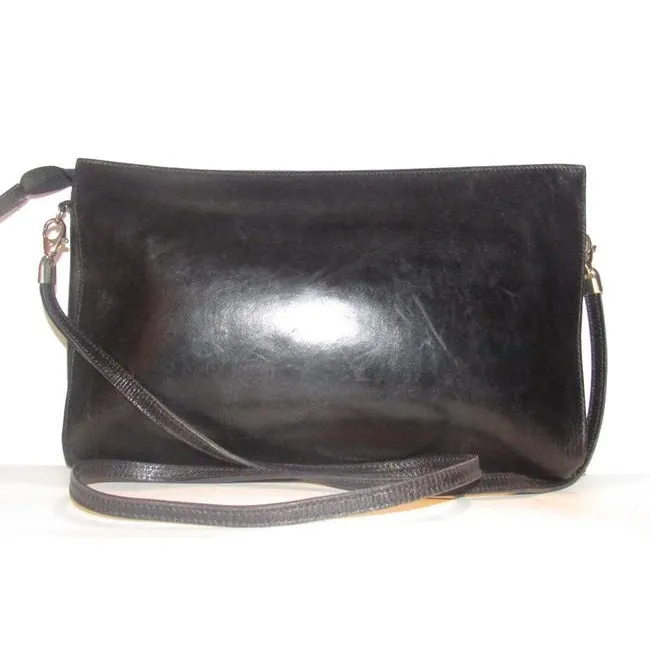 Fendi Line Two Way Style Purses Black Leather With Embossed Janus Head Design Cross Body Bag