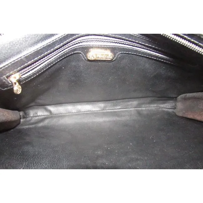 Fendi Line Two Way Style Purses Black Leather With Embossed Janus Head Design Cross Body Bag