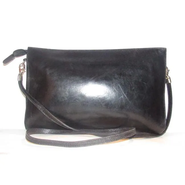 Fendi Line Two Way Style Purses Black Leather With Embossed Janus Head Design Cross Body Bag