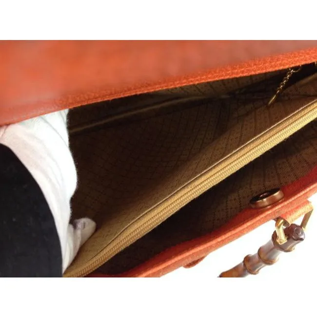 Gucci Orange Suede Bamboo Line Two Way Satchel w Pockets