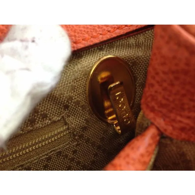 Gucci Orange Suede Bamboo Line Two Way Satchel w Pockets