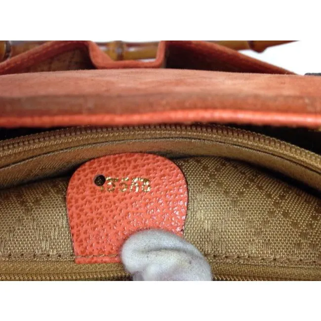Gucci Orange Suede Bamboo Line Two Way Satchel w Pockets