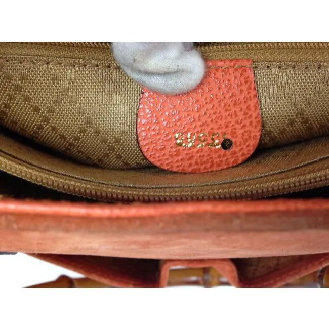 Gucci Orange Suede Bamboo Line Two Way Satchel w Pockets