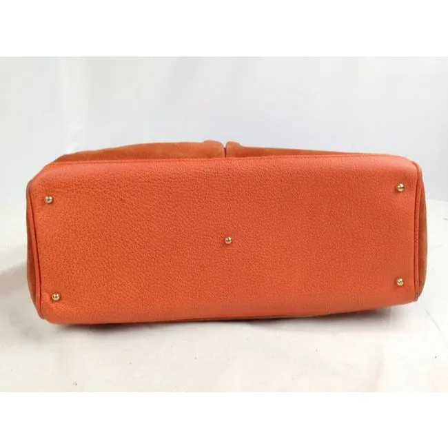 Gucci Orange Suede Bamboo Line Two Way Satchel w Pockets
