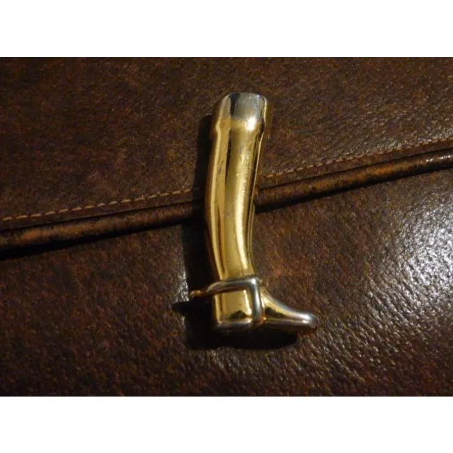 Gucci Vintage Brown Leather With Bold Gold Boot Clasp Shoulder Bag