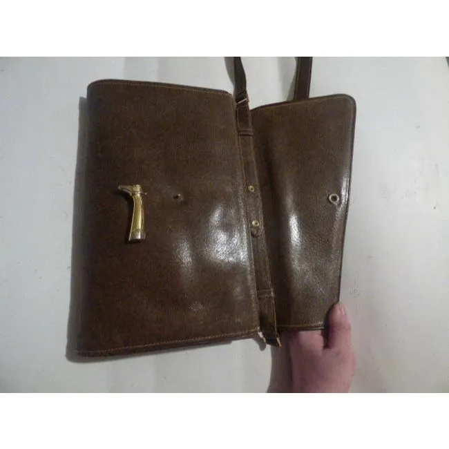 Gucci Vintage Brown Leather With Bold Gold Boot Clasp Shoulder Bag