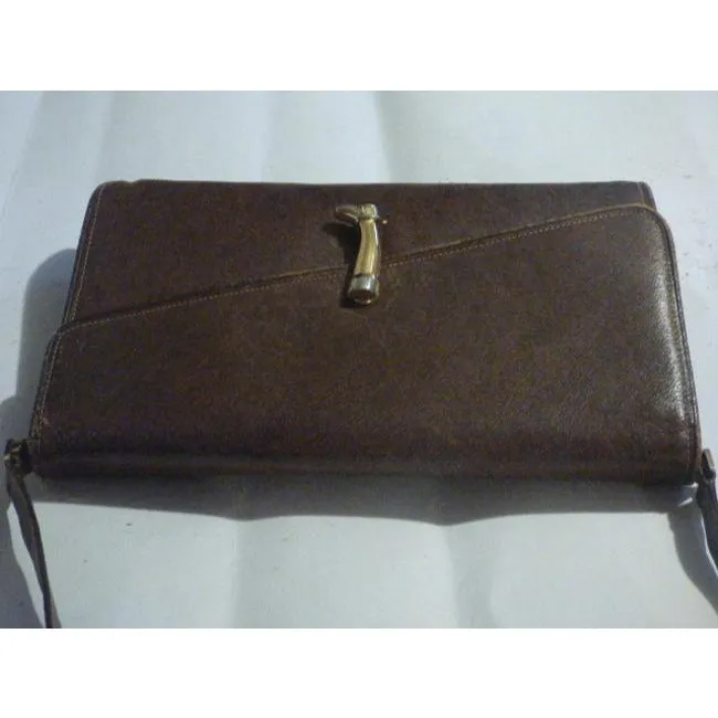 Gucci Vintage Brown Leather With Bold Gold Boot Clasp Shoulder Bag