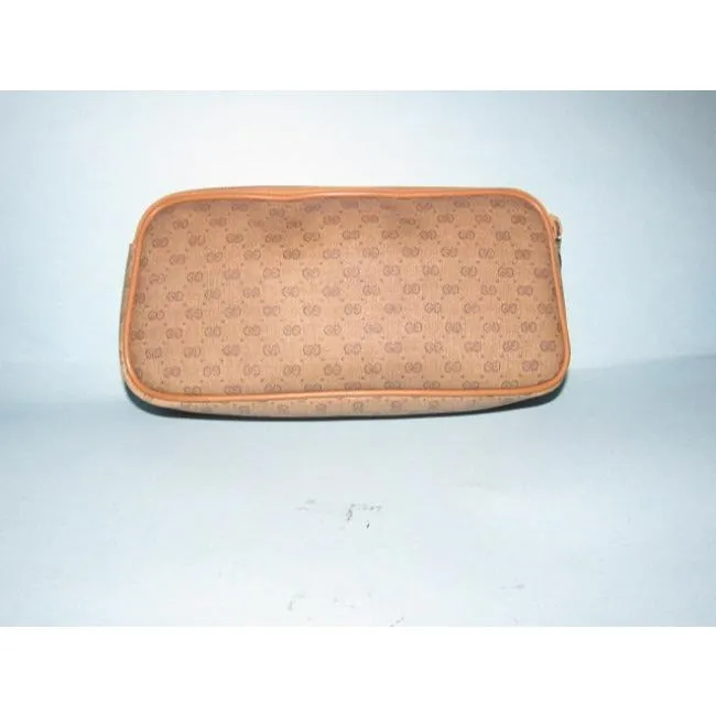 Gucci Vintage Brown Small G Logo Print On Coated Canvas And Camel Leather