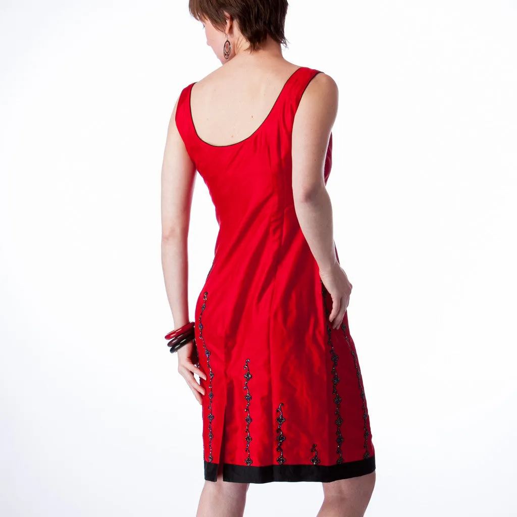 Jet Set Red Silk with Black Beading Bridesmaids Dress