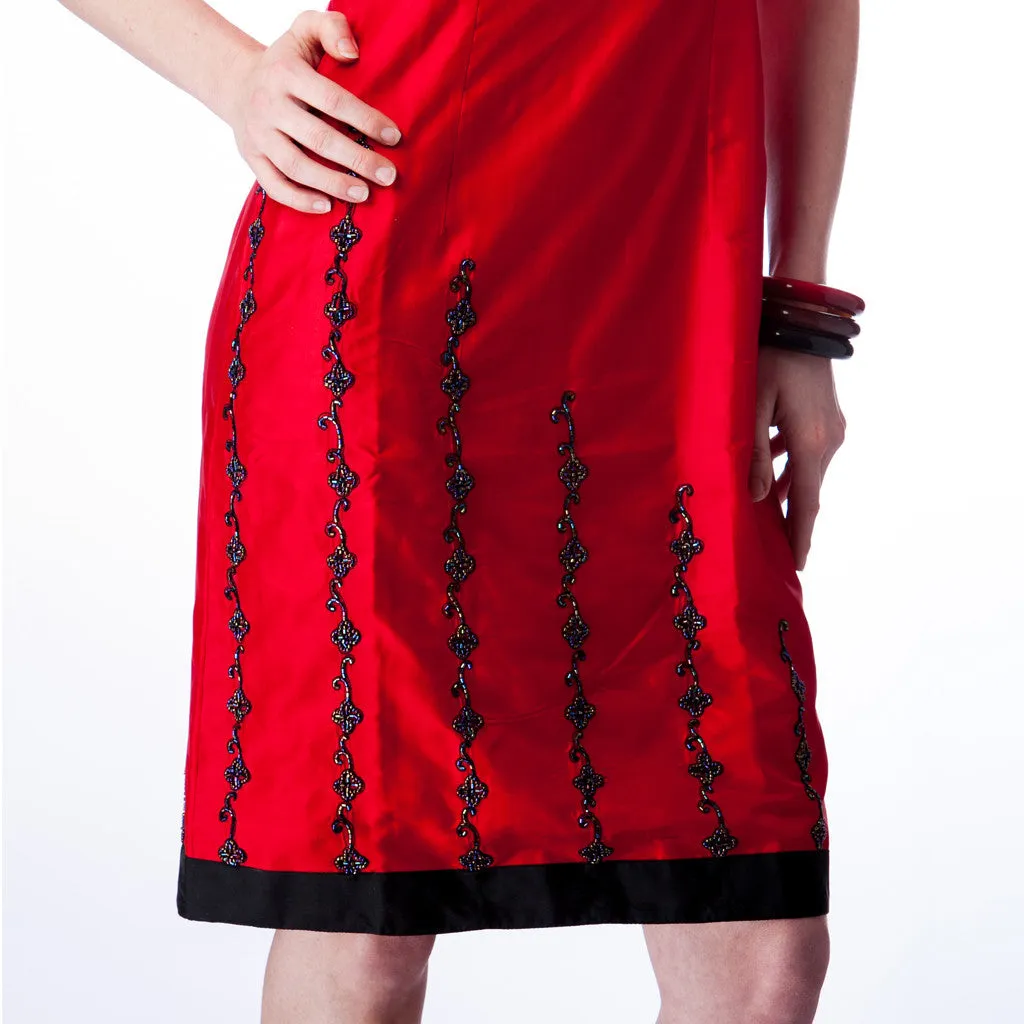 Jet Set Red Silk with Black Beading Bridesmaids Dress