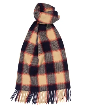 Joshua Ellis Classic Check 100% Cashmere  Scarf Navy Blue x Beige