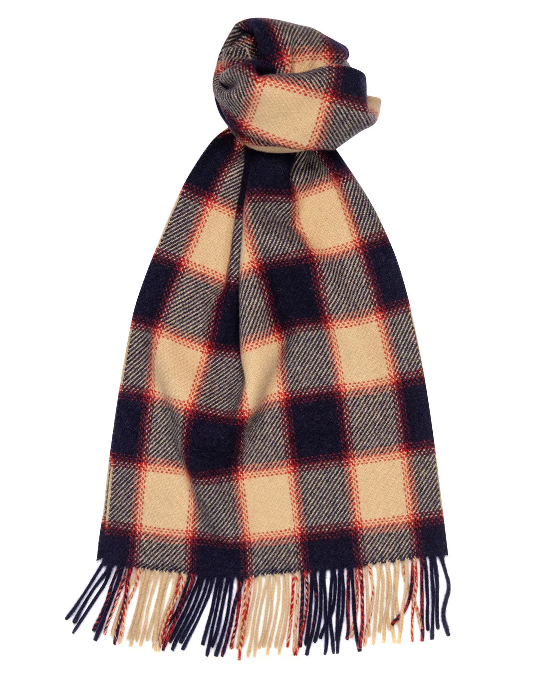Joshua Ellis Classic Check 100% Cashmere  Scarf Navy Blue x Beige
