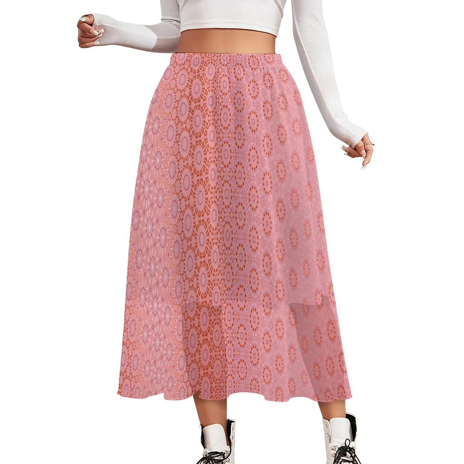 Layered Chiffon Skirt Coral and Pink