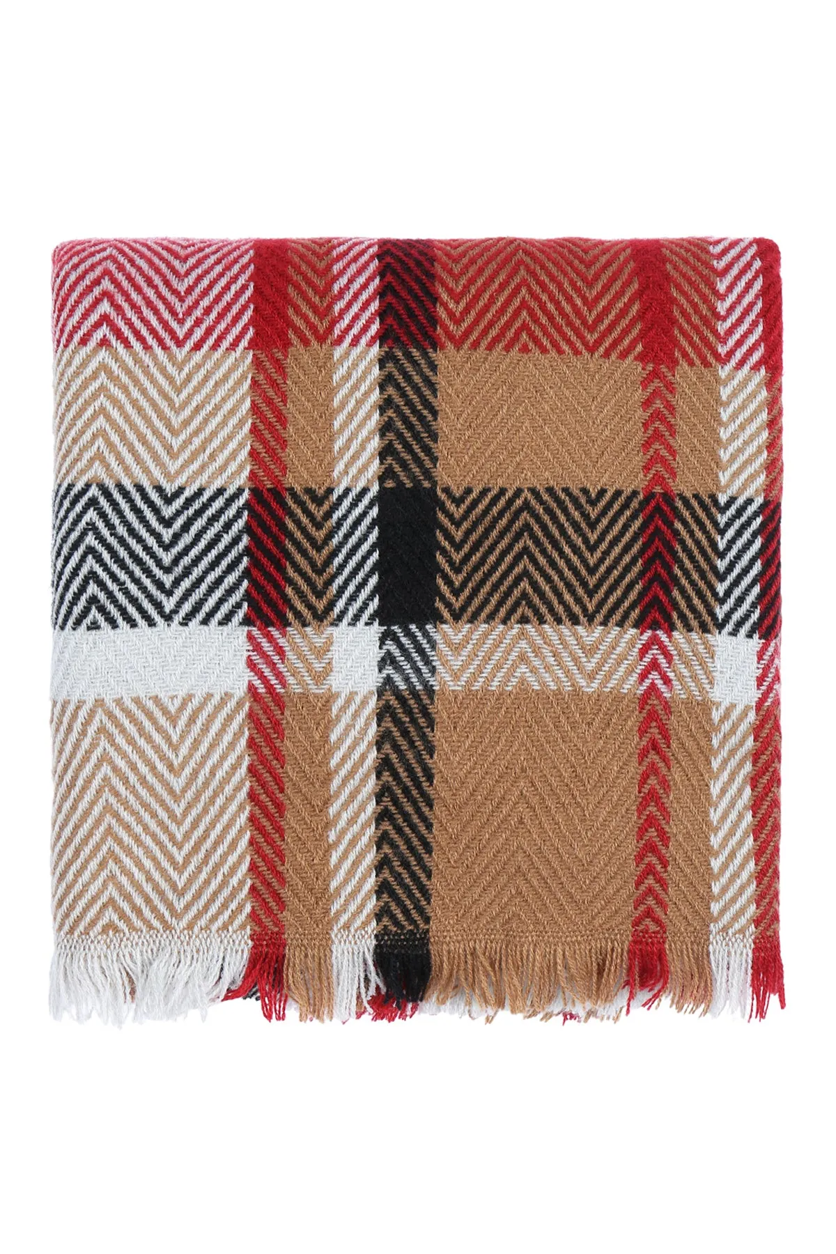 MULTI PLAID INFINITY SCARF ACRYLIC TAUPE RED