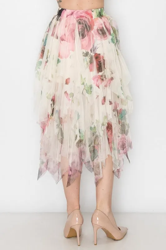 Origami Big Rose Mesh Midi Skirt