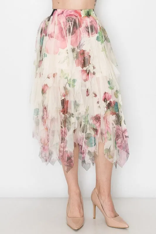 Origami Big Rose Mesh Midi Skirt