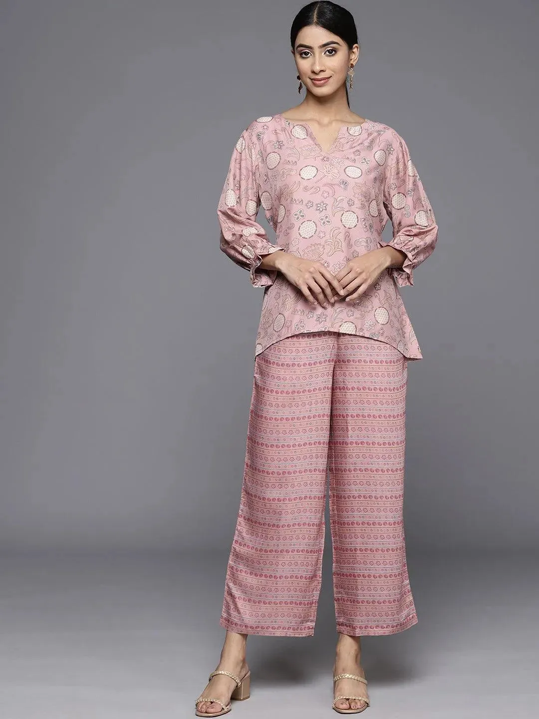 Pink Printed Silk Blend Co-Ords
