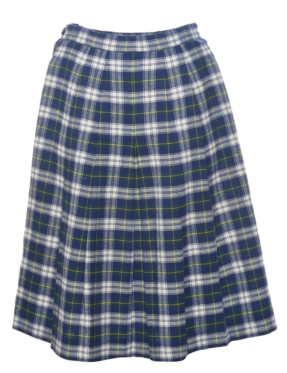 Plaid Navy Midi Skirt - S