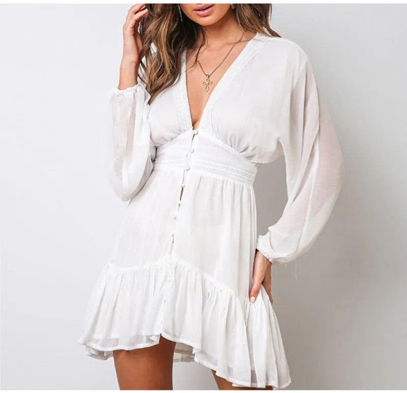 Plunge V Neck Lace Dress | Ruffle Lace Dress