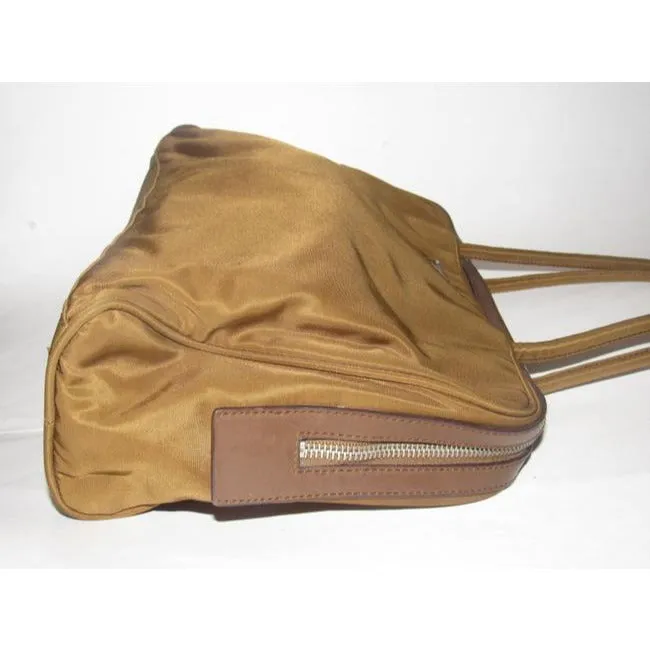 Prada Pursesdesigner Purses Brown Iridescent Nylon And Brown Leather Satchel