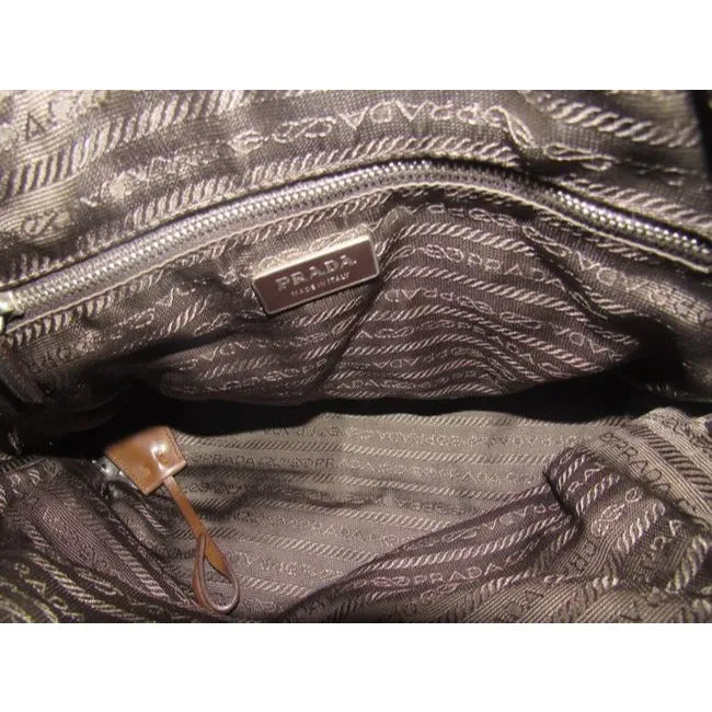 Prada Pursesdesigner Purses Brown Iridescent Nylon And Brown Leather Satchel