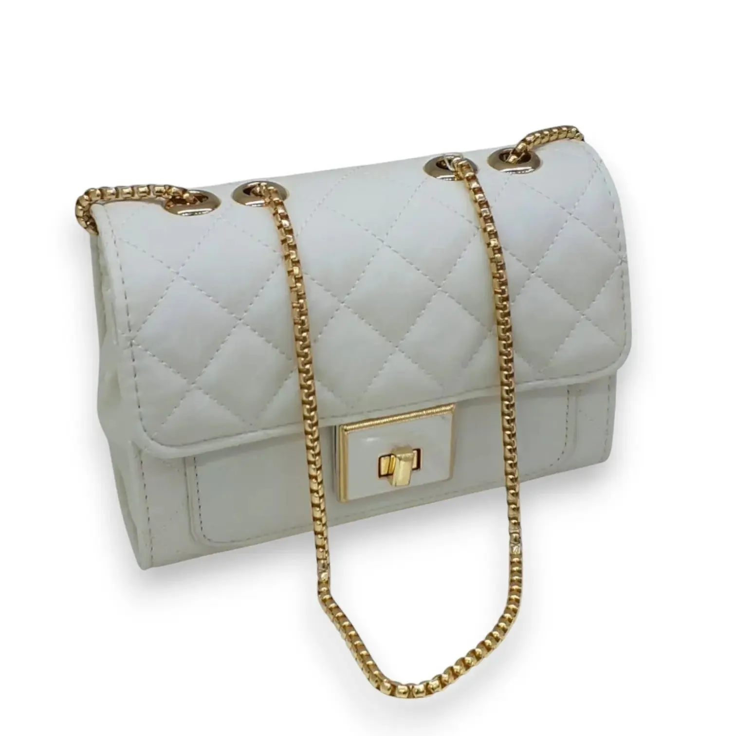 Quilted Chain Shoulder Bag with Gold Chain