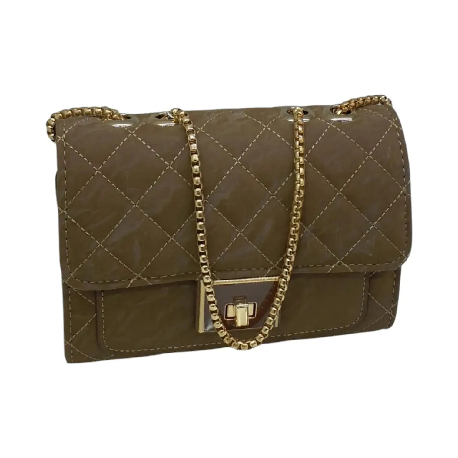 Quilted Chain Shoulder Bag with Gold Chain