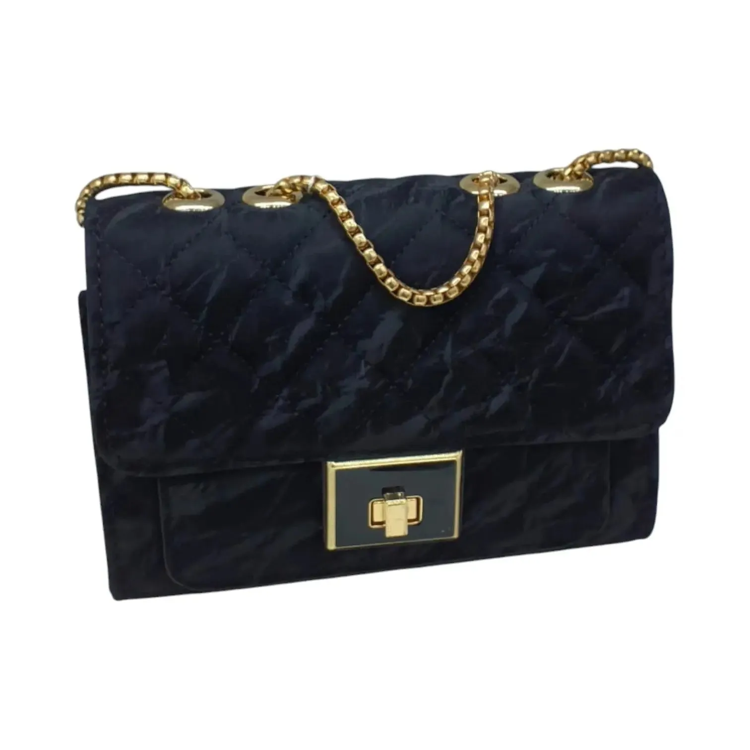 Quilted Chain Shoulder Bag with Gold Chain