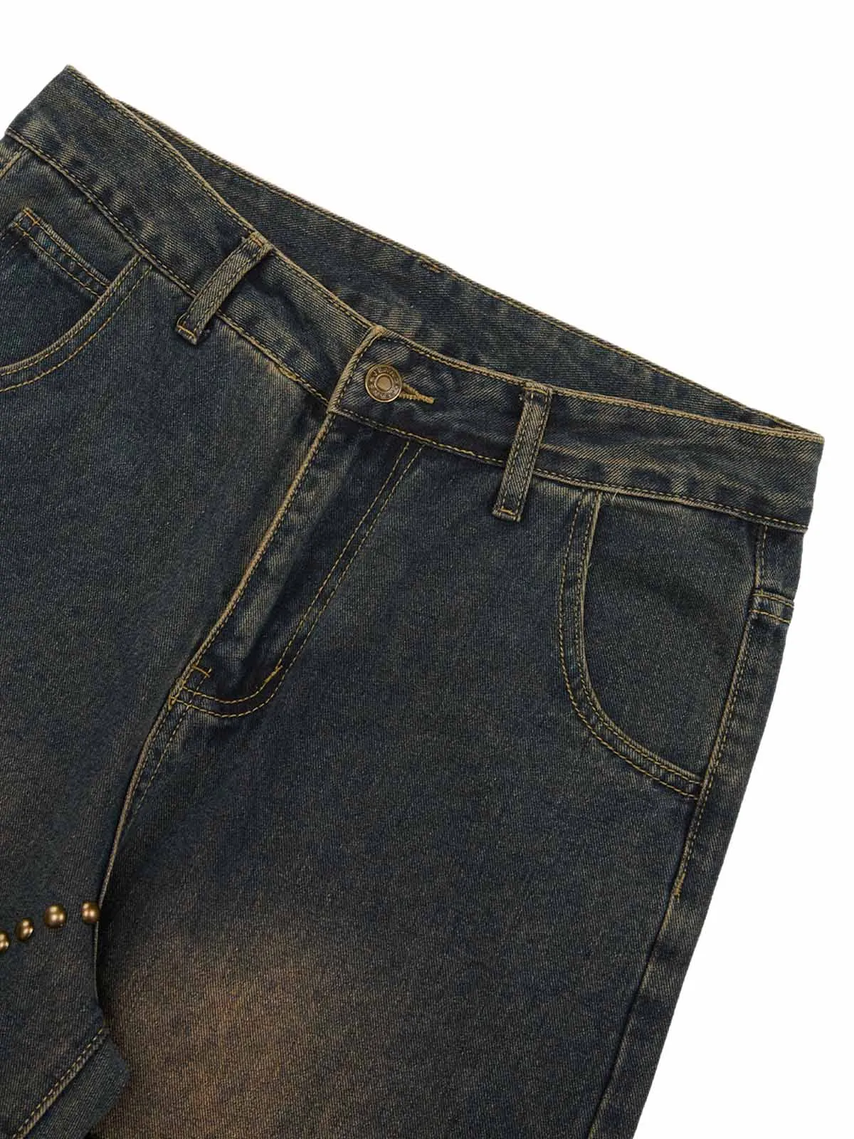 Star Rivet Design Washed Baggy Jeans
