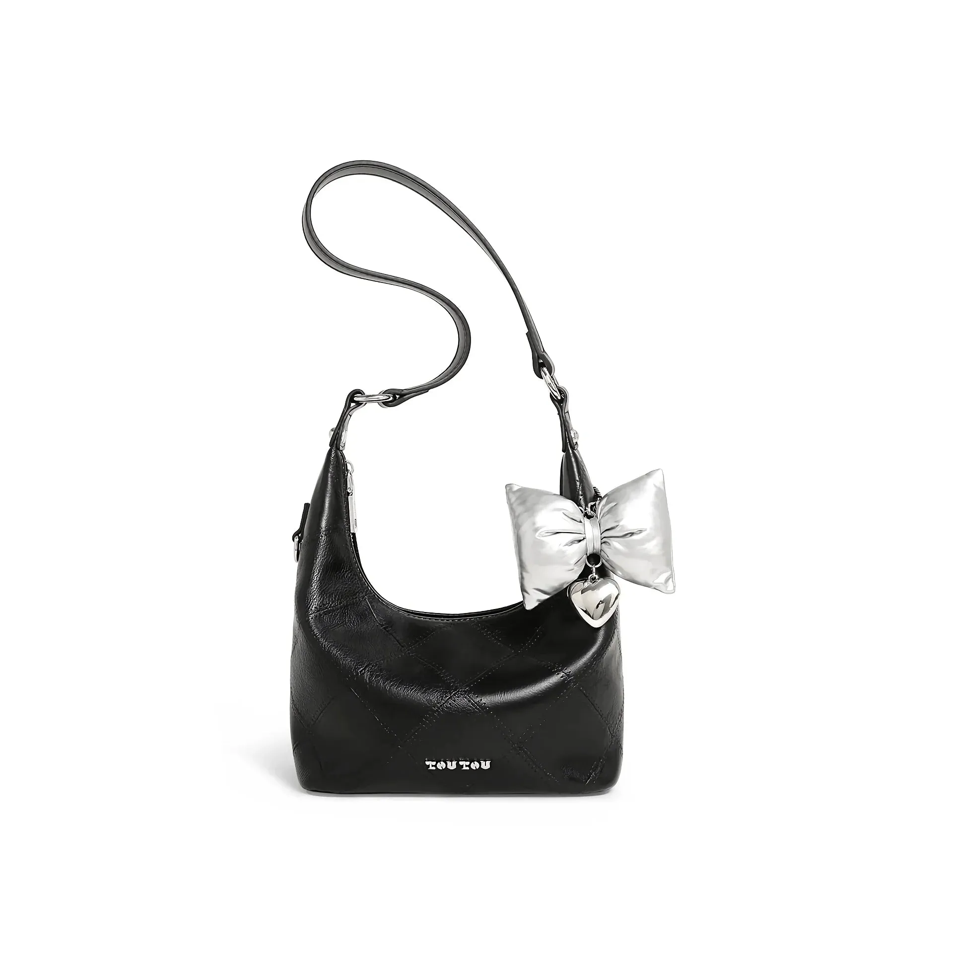 Versatile Women’s Diamond Grid Tote Bag with Butterfly Bow Pendant