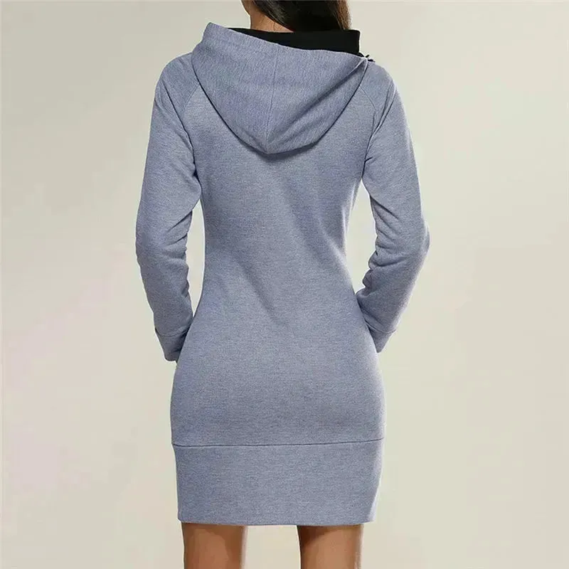 Women New hooded zipper pullover mid-length sweater