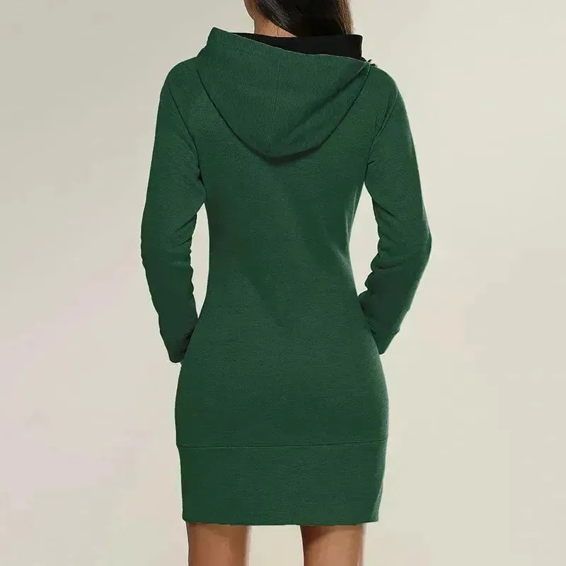 Women New hooded zipper pullover mid-length sweater