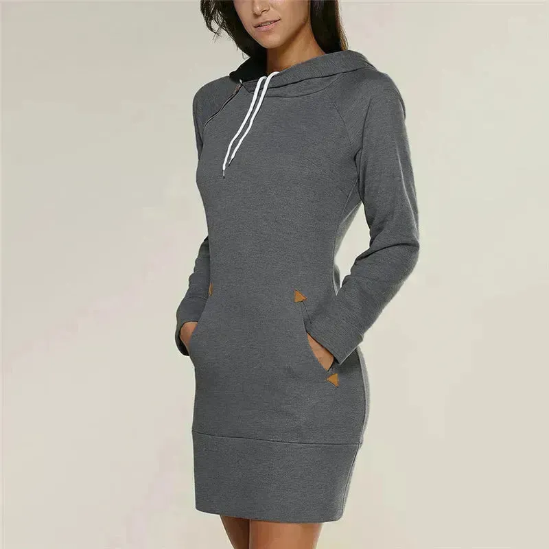 Women New hooded zipper pullover mid-length sweater