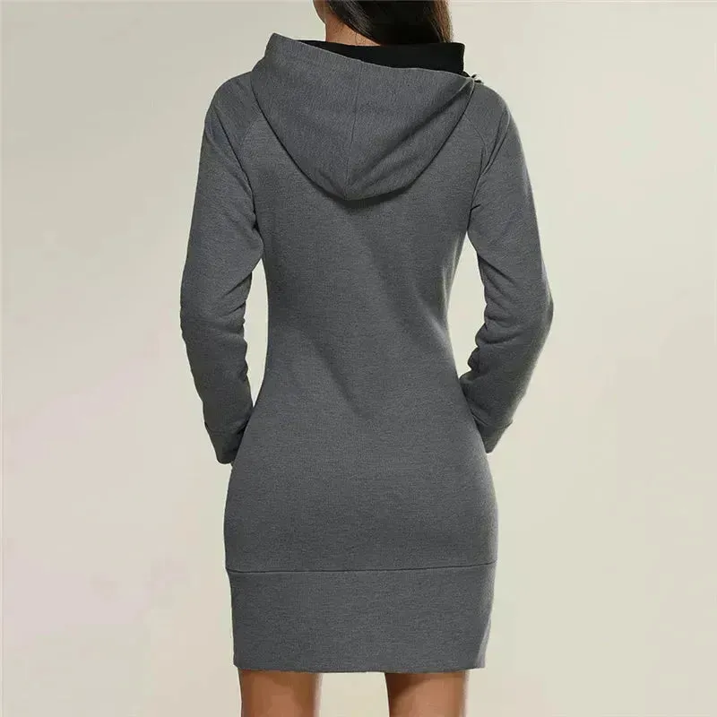 Women New hooded zipper pullover mid-length sweater